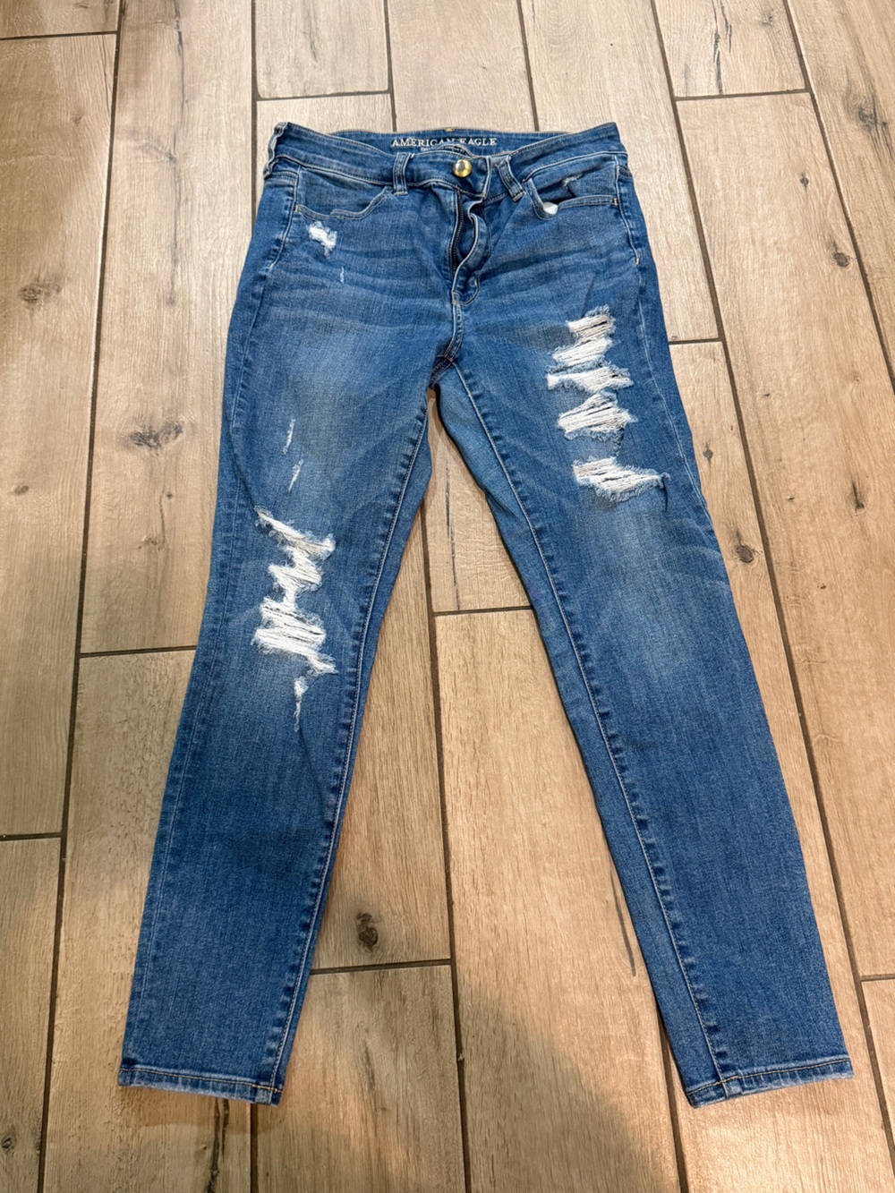American Eagle Outfitters Ripped Medium Blue Skinny Jeans